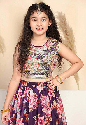 Digital Printed Art Silk Lehenga in Purple