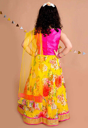Digital Printed Art Silk Lehenga in Yellow