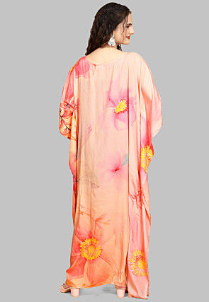 Digital Printed Crepe Maxi Kaftan Dress in Peach