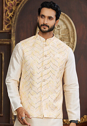 Beige nehru jacket sale