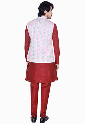 Digital Printed Art Silk Nehru Jacket in Multicolor