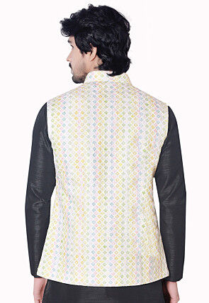 Digital Printed Art Silk Nehru Jacket in Multicolor