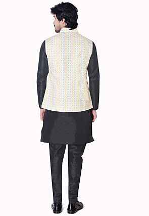 Digital Printed Art Silk Nehru Jacket in Multicolor