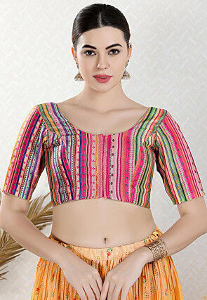 Digital Printed Art Silk Blouse in Multicolor