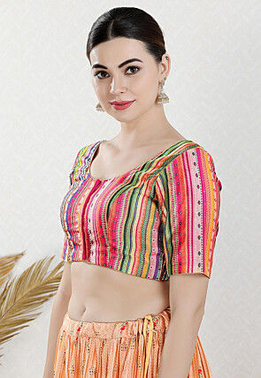 Digital Printed Art Silk Blouse in Multicolor