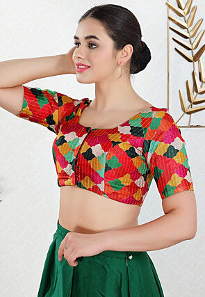 Digital Printed Art Silk Blouse in Multicolor