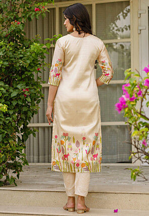 Digital Printed Art Silk Pakistani Suit in Beige