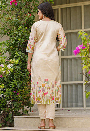 Digital Printed Art Silk Pakistani Suit in Beige