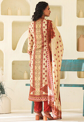 Digital Printed Art Silk Pakistani Suit in Beige