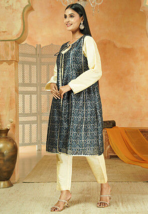 Digital Printed Art Silk Pakistani Suit in Beige