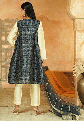 Digital Printed Art Silk Pakistani Suit in Beige