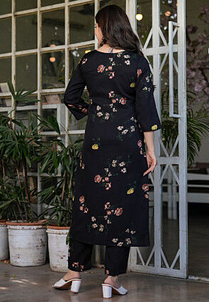 Digital Printed Art Silk Pakistani Suit in Black