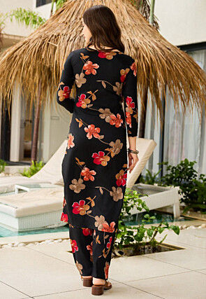 Digital Printed Art Silk Pakistani Suit in Black