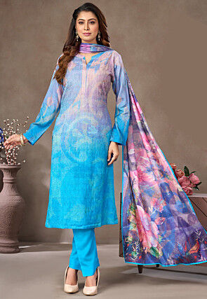 Digital Printed Art Silk Pakistani Suit in Blue