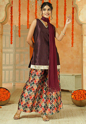 Digital Printed Art Silk Pakistani Suit in Brown