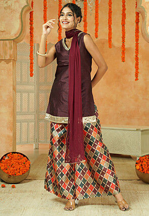 Digital Printed Art Silk Pakistani Suit in Brown