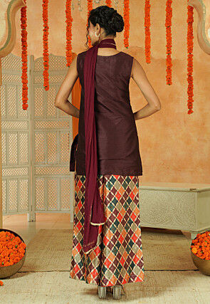 Digital Printed Art Silk Pakistani Suit in Brown