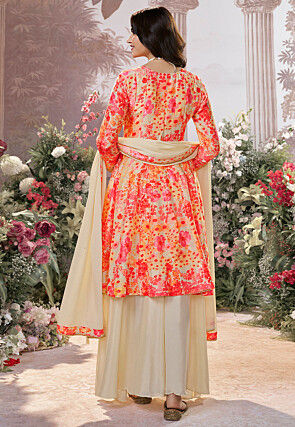 Digital Printed Art Silk Pakistani Suit in Cream