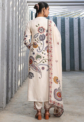 Digital Printed Art Silk Pakistani Suit in Cream