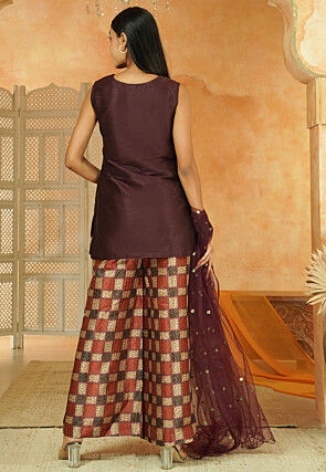 Digital Printed Art Silk Pakistani Suit in Dark Brown