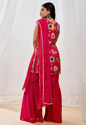 Digital Printed Art Silk Pakistani Suit in Fuchsia