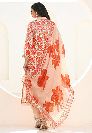 Digital Printed Art Silk Pakistani Suit in Light Beige