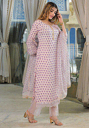 Digital Printed Art Silk Pakistani Suit in Peach