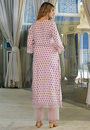 Digital Printed Art Silk Pakistani Suit in Peach