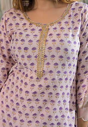 Digital Printed Art Silk Pakistani Suit in Peach