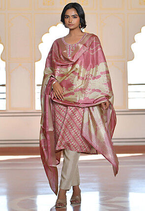 Digital Printed Art Silk Pakistani Suit in Pink