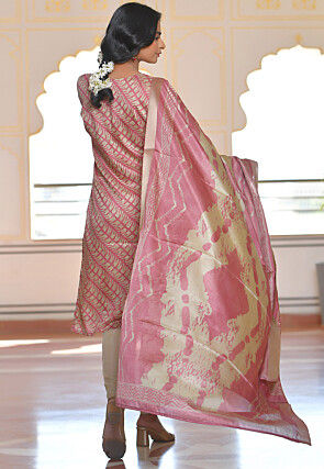 Digital Printed Art Silk Pakistani Suit in Pink