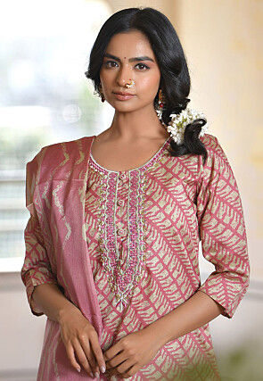 Digital Printed Art Silk Pakistani Suit in Pink