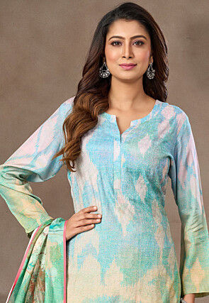 Digital Printed Art Silk Pakistani Suit in Sky Blue