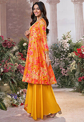 Digital Printed Art Silk Pakistani Suit in Yellow