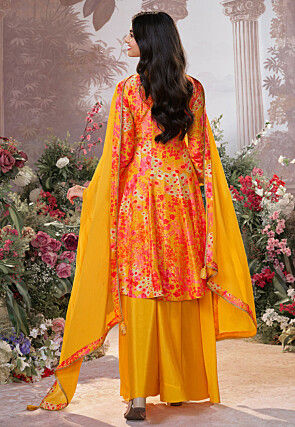 Digital Printed Art Silk Pakistani Suit in Yellow