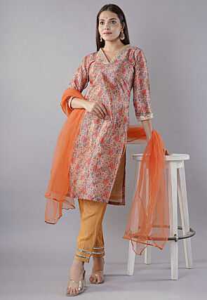 Digital Printed Art Silk Pakistani  Suit in Multicolor