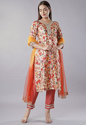 Digital Printed Art Silk Pakistani  Suit in Multicolor