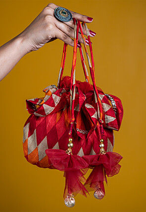Digital Printed Art Silk Potli Bag in Multicolor