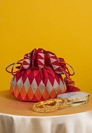 Digital Printed Art Silk Potli Bag in Multicolor