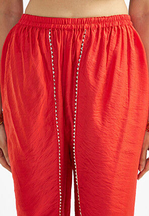 Digital Printed Art Silk Punjabi Suit in Red