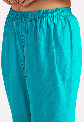 Digital Printed Art Silk Punjabi Suit in Turquoise