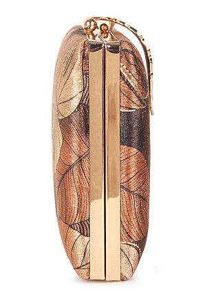 Digital Printed Art Silk Rectangular Clutch Bag in Brown