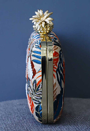 Digital Printed Art Silk Rectangular Clutch Bag in Multicolor