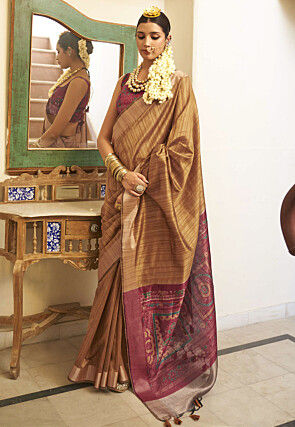 Digital Printed Art Silk Saree in Beige