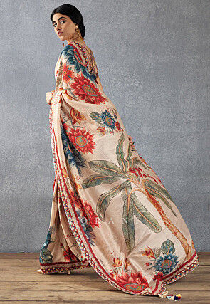 Digital Printed Art Silk Saree in Beige