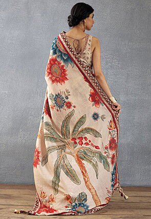 Digital Printed Art Silk Saree in Beige