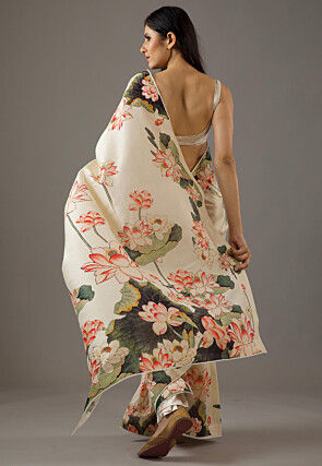 Digital Printed Art Silk Saree in Beige