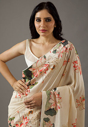 Digital Printed Art Silk Saree in Beige