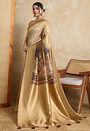 Digital Printed Art Silk Saree in Beige