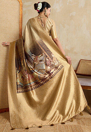 Digital Printed Art Silk Saree in Beige